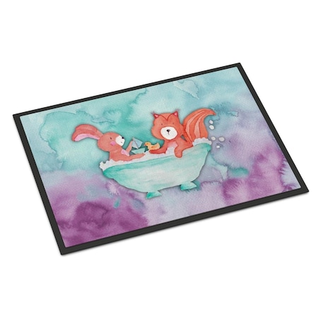 Carolines Treasures 18 x 27 in. Rabbit & Squirrel Bathing Watercolor Indoor or Outdoor Mat BB7348MAT